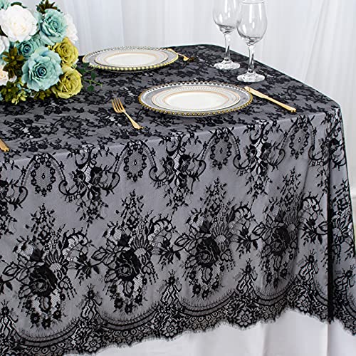 ShinyBeauty Tischdecke aus schwarzer Spitze, 155,6 x 30,5 cm, weiße Leinen-Tischdecke, Spitze, Blumenmotiv, Partyzubehör, Hochzeitstischdecke, weißer Spitzenstoff, Outdoor-Tischdecke von ShinyBeauty