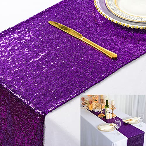 ShinyBeauty Tischläufer, violett, Pailletten, 30,5 x 183,8 cm, für Partyläufer, Pailletten, Royal Purple, Tischläufer für Weihnachten, Tischdekoration aus Leinen von ShinyBeauty