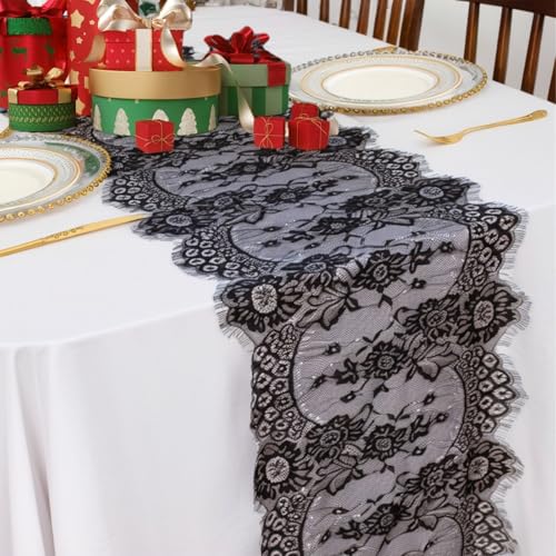 ShinyBeauty Tischläufer aus schwarzer Spitze – 33 x 300 cm – Kleiner Tischläufer aus Leinen – für Halloween, Partys, Esszimmer – rustikaler Boho-Stil, Schwarz, 13 x 120 Zoll ShinyBeauty Tischläufer aus schwarzer Spitze – 33 x 300 cm – Kleiner Tischläufer aus Leinen – für Halloween, Partys, Esszimmer – rustikaler Boho-Stil, Schwarz, 13 x 120 Zoll von ShinyBeauty