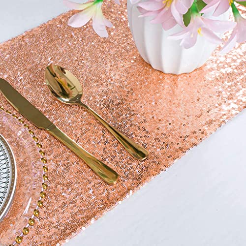 ShinyBeauty Sparkly Rosa Gold Pailletten Tischläufer für Hochzeit/Events Dekoration 30 * 180 cm (Roségold, 1) von ShinyBeauty