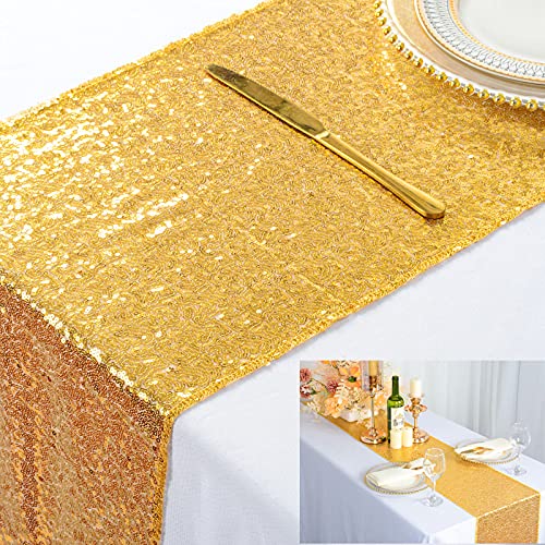 ShinyBeauty Sparkly Gold Pailletten Tischläufer für Hochzeit/Events Dekoration 30 * 180 cm (Gold, 1) von ShinyBeauty