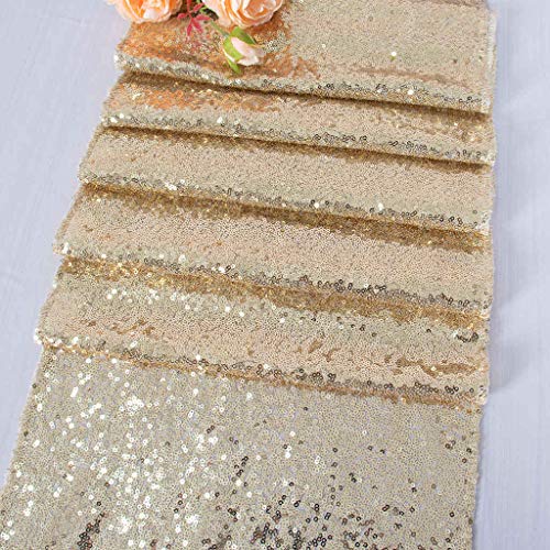 ShinyBeauty Sparkly Rosa Gold Pailletten Tischläufer für Hochzeit/Events Dekoration 30 * 180 cm (Hell Gold, 1) von ShinyBeauty