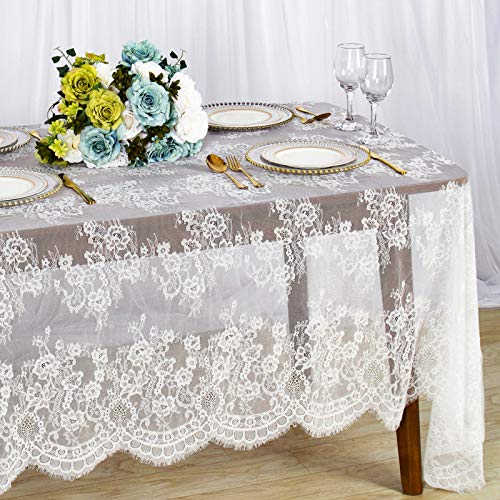 ShinyBeauty Spitze Tischdecke Weiße Tischdecken Rechteck 60 x 120 Zoll Weiße Spitze Tischdecke Hochzeit Tischdecke Weihnachten Tischdecke Leinen Tischdecken Leinen Blume Tischdecke (Weiß-013) von ShinyBeauty