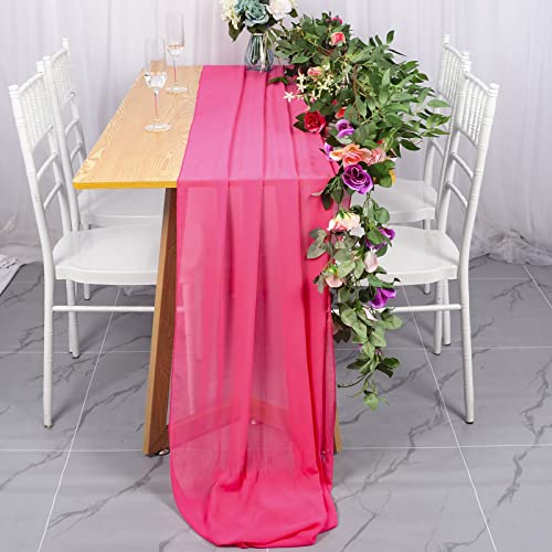 ShinyBeauty Tischläufer aus Chiffon, Rosa, warm, 29 x 120 cm, transparent, für Hochzeitsempfang, Läufer aus Chiffon, romantisch, für Bankett, Hochzeit, im Freien von ShinyBeauty