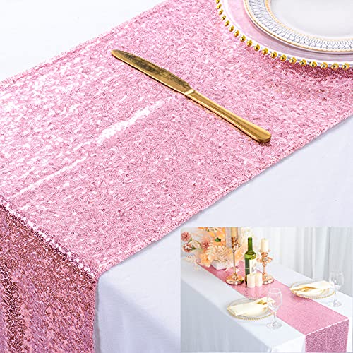 ShinyBeauty Sparkly Rosa Gold Pailletten Tischläufer für Hochzeit/Events Dekoration 30 * 180 cm (Rosa Gold, 1) von ShinyBeauty