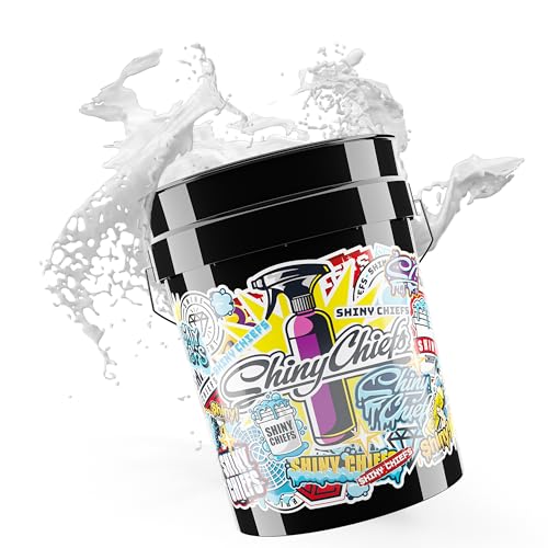 ShinyChiefs Wascheimer Black ON - Großer Wasch Bucket für Autowäsche aus robustem HDPE-Kunststoff - 20L Fassungsvermögen - mit hochwertigem Aufdruck - Auto-Wasch-Eimer schwarz von ShinyChiefs