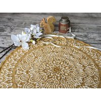 Handgemachte Häkeln Runde Tischdecke Gelb Weiße Mandala Runder Häkelteppich Wohnkultur Geschenk Crochet Foto Requisiten von ShinySnowflake