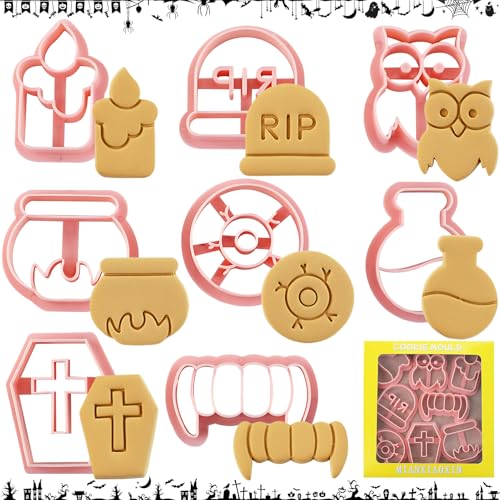 Shinybox Ausstechformen Halloween, 8 Stück 3D Halloween Keksausstecher, Wiederverwendbar Kunststoff Plätzchenformen, Halloween Plätzchenform Plätzchen Ausstecher für Kinder Keksausstecher Backset(F) von Shinybox