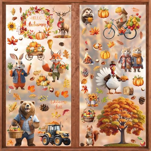 Shinybox Erntedankfest Fensteraufkleber, 9 Blätter Thanksgiving Fenster Aufkleber, Herbst Fensterbilder Erntedankfest Fensterufkleber, Thanksgiving Dekor für Thanksgiving Herbst Party Zubehör(E) von Shinybox