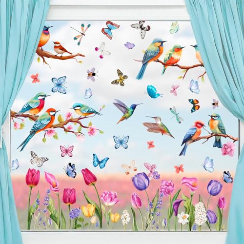 Shinybox Fensterbilder Frühling Selbstklebend, 9 Blätter Fensterbilder Frühling Sommer Schmetterlinge Deko, Fensterbilder Blumen Wiederverwendbar, Fensterbilder Kinderzimmer Fensterdeko Frühling(C) von Shinybox