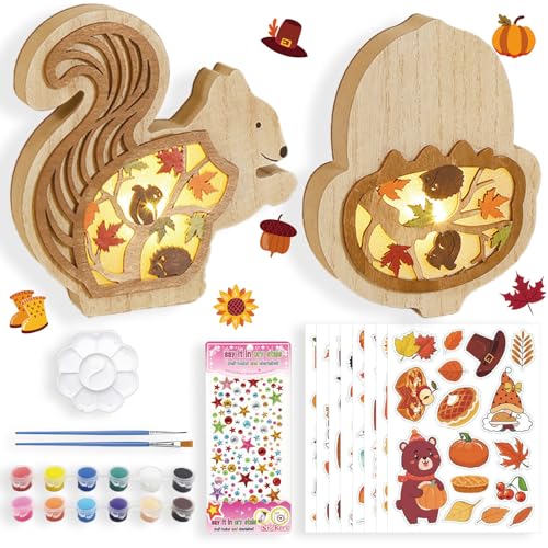 Shinybox Herbstdeko Lampe, 3D Holz LED Dekoration Laterne, 2 Stück DIY Herbst Dekoration mit 8 Herbstlichen Aufklebern + 12 Farben der Farbe, Herbst Holz Ornament für Party Erntedankfest Innen Deko(A) Shinybox Herbstdeko Lampe, 3D Holz LED Dekoration Laterne, 2 Stück DIY Herbst Dekoration mit 8 Herbstlichen Aufklebern + 12 Farben der Farbe, Herbst Holz Ornament für Party Erntedankfest Innen Deko(A) von Shinybox