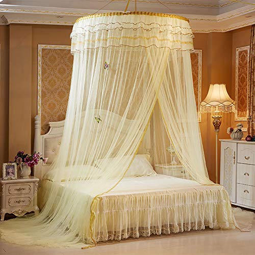 Shipenophy Atmungsaktive Faltbare Bettvorhang Runde Baldachin Bett Vorhang Spitze Prinzessin Stil Für Schlafzimmer Haushalt Wohnkultur(Beige) von Shipenophy