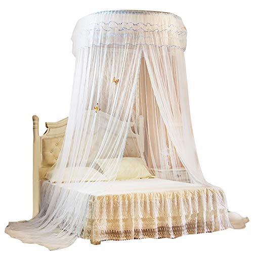 Shipenophy Atmungsaktive Faltbare Bettvorhang Runde Baldachin Bett Vorhang Spitze Prinzessin Stil Für Schlafzimmer Haushalt Wohnkultur(White) von Shipenophy