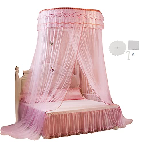 Shipenophy Atmungsaktive Faltbare Bettvorhang Runde Baldachin Bett Vorhang Spitze Prinzessin Stil Für Schlafzimmer Haushalt Wohnkultur(pink) von Shipenophy