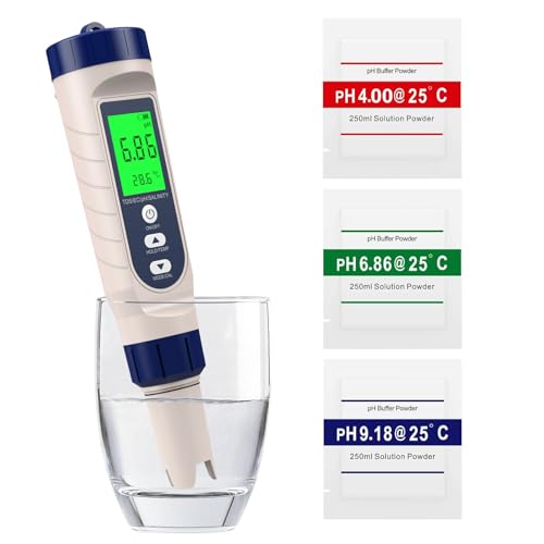 Shiptree 5 in 1 PH Messgerät Hochpräzision (± 0.01), PH/TDS/EC/Salzgehalt/Thermometer, pH Wert Messgerät Pool mit Blau Hinterleuchtetem LCD-Display & Automatischer Temperaturkompensation von Shiptree