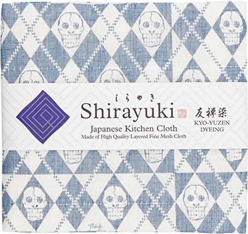 Shirayuki Japanisches Küchentuch KYO-YUZEN Aus geschichtetem feinmaschigem Tuch Geschirrtuch, Tischtuch, Handwischtuch Hergestellt in Japan (Blau, Happy Skull) von Shirayuki