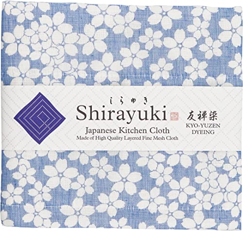 Shirayuki Japanisches Küchentuch KYO-Yuzen aus geschichtetem Feinmaschigem Tuch, Geschirrtuch, Tischtuch, Handtuch, Hergestellt in Japan (Blau, Kirschblüten) von Shirayuki