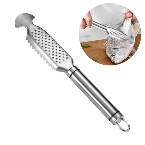 Shirene Fischschuppen aus Edelstahl Entfernen,Fischschuppen Werkzeug Profi Fisch Scaler Scraper 4-in-1 Küchenutensilien Werkzeug zum Entfernen von mit Ingwerreibe Design Fischreinigungs Fischschaber von Shirene