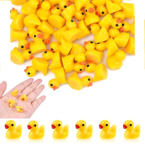 Shirene Mini Harz Enten,100 Stück Enten Mini Tierfiguren Mini Enten Figuren Kleine Enten Miniatur Enten für Aquarium Miniaturgarten Figuren,DIY Potting,Micro Landschaft Dekorationen,Fisch Becken Gelb von Shirene