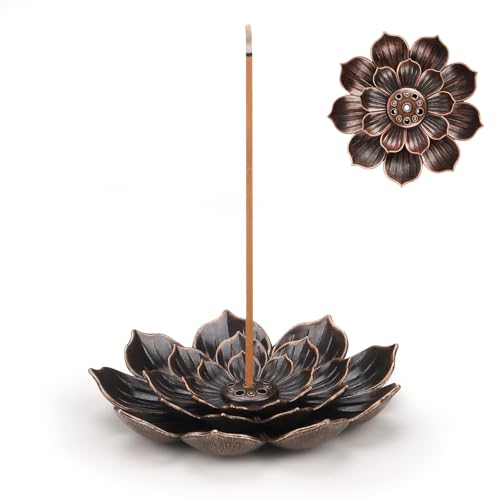 Shirene Räucherstäbchenhalter,Räucherstäbchen Halter Lotus 2 Stück Messing Lotus Räucherstäbchen Halter Abnehmbare Brenner 6 Loch Weihrauchbrenner für Home Deko Wohnzimmer Teehaus Yoga von Shirene