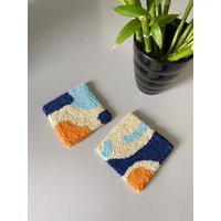 2 Stück Set Von Punch Needle Untersetzer | Teppich Küche Und Esszimmer Handgemachter Becher-Teppich Getufteter von ShiroDesignStudio