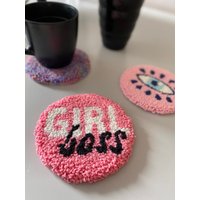 Untersetzer Für Punch Needle 12cm | Küche Und Esszimmer Handgemachter Becher-Teppich Getufteter Teppich Rosa von ShiroDesignStudio
