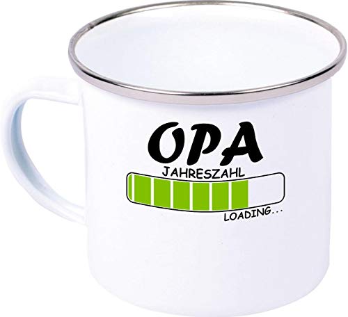 Emaille Tasse, Opa Loading mit Ihrer Wunschjahreszahl, Kaffee Becher Mug, Familie, Retro, Logo, Spruch, Verwandtschaft, Mann, Frau, Ehe, Liebe, Farbe Weiß von ShirtInStyle