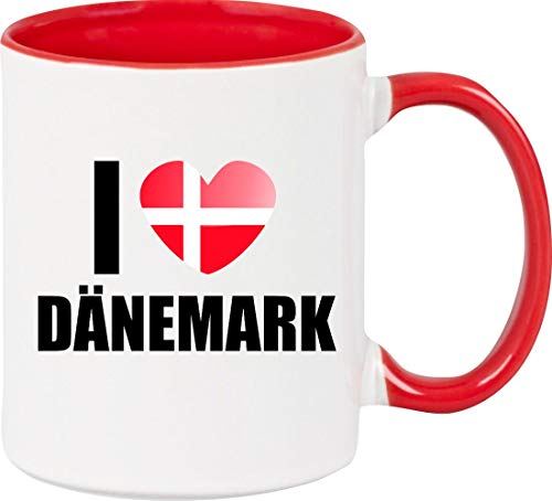 ShirtInStyle Kaffeepott, Kaffeetasse, Tasse, I Love Dänemark, Land, Länder, rot von ShirtInStyle