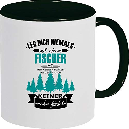 Kaffeepott Kaffeetasse Leg Dich Niemals Mit Einem Fischer An, Wir kennen Plätze an dennen dich keiner mehr findet, Tasse Mug, Pott, Farbe Schwarz von ShirtInStyle