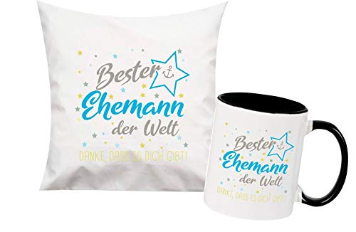 ShirtInStyle, Bester Ehemann der Welt, Danke das es Dich gibt! Kissen 40x40cm - und Tasse als Set Farbe schwarz von ShirtInStyle