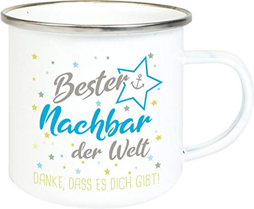 ShirtInStyle, Geschenkset, Emaille Tasse bester Nachbar der Welt, danke das es dich gibt! Farbe weiß von ShirtInStyle