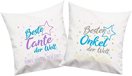 ShirtInStyle, Kissenset Beste Tante, Bester Onkel der Welt, Danke das es Dich gibt! 2X 40x40cm Farbe weiß von ShirtInStyle