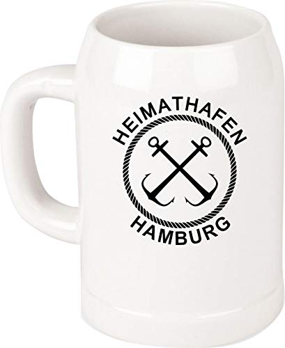 Shirtinstyle Bierkrug, Heimathafen Hamburg Anker. Urlaub Heimat Familie Zu Hause Freunde Spruch, Krug Glas Keramik, Weiß von Shirtinstyle