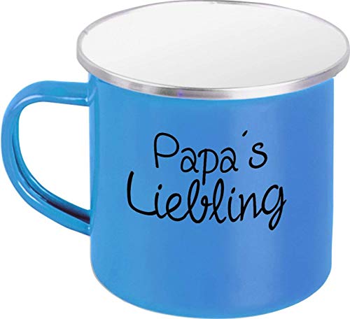 ShirtInStyle EMAILLE Kaffeepott Tasse, Papas Liebling Vatertag Dad Papatag, Spruch, Motiv, Farbe Blau von ShirtInStyle