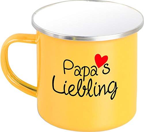 ShirtInStyle EMAILLE Kaffeepott Tasse, Papas Liebling Vatertag Dad Papatag, Spruch, Motiv, Farbe Gelb von ShirtInStyle