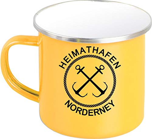 ShirtInStyle Emaille Kaffeepott Tasse Heimathafen Norderney Anker, Kaffeetasse Becher Retro Camping, Farbe Gelb von ShirtInStyle