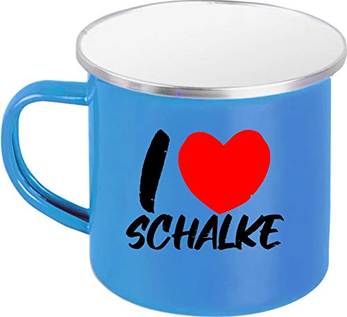 ShirtInStyle Emaille Kaffeepott Tasse I Love Schalke, Kaffeetasse Becher Retro Camping, Farbe Blau von ShirtInStyle