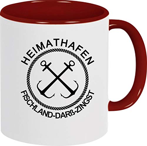 ShirtInStyle Kaffeepott, Kaffeetasse Heimathafen Fischland-Darß-Zingst Anker Nordsee Ostsee, Urlaub, Heimat Familie Zuhaus, Liebe, Ort, City, Pott, Tee, Spruch, Sprüche, Logo, Burgundy von ShirtInStyle