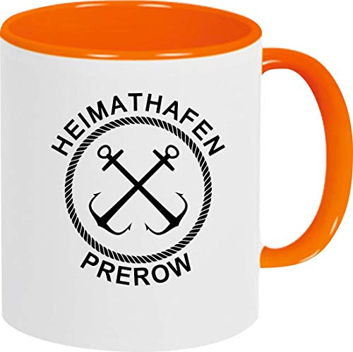 ShirtInStyle Kaffeepott, Kaffeetasse Heimathafen Prerow Anker Nordsee Ostsee, Urlaub, Heimat Familie Zuhaus, Liebe, Ort, City, Pott, Tee, Spruch, Sprüche, Logo, Orange von ShirtInStyle