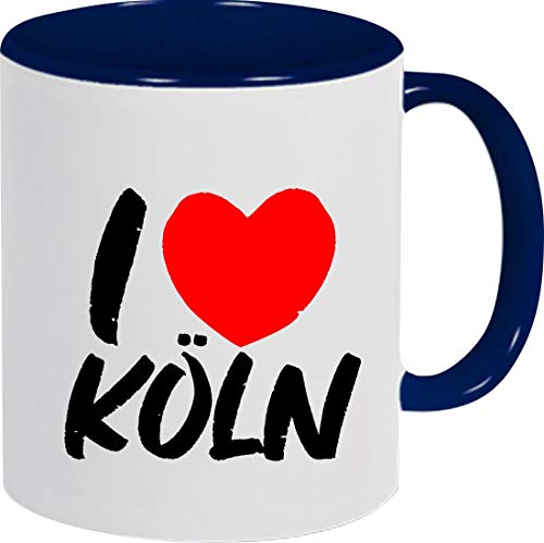 ShirtInStyle Kaffeepott, Kaffeetasse I Love Köln, Urlaub, Heimat Familie Zuhaus, Liebe, Ort, City, Pott, Tee, Spruch, Sprüche, Logo, Blau von ShirtInStyle