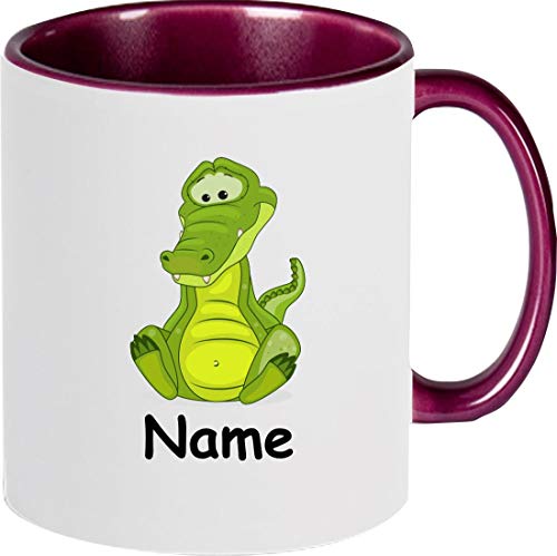 ShirtInStyle Kaffeepott, Tasse, Krokodil mit Wunschnamen, Wunschtext, Spruch Name Text Becher Mug Kaffeetasse, Tiere, Natur, Farbe violett von ShirtInStyle