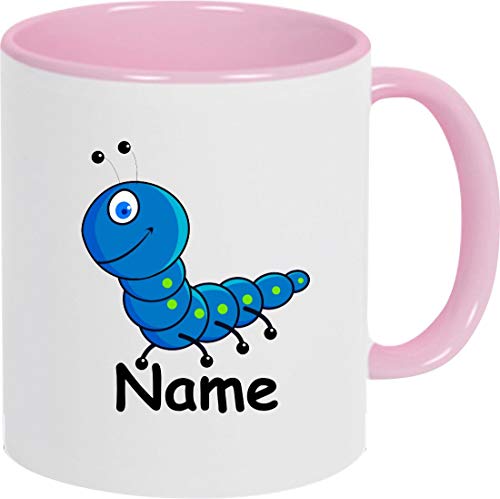 ShirtInStyle Kaffeepott, Tasse, Raupe mit Wunschnamen, Wunschtext, Spruch Name Text Becher Mug Kaffeetasse, Tiere, Natur, Farbe rosa von ShirtInStyle