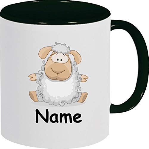 ShirtInStyle Kaffeepott, Tasse, Schaf mit Wunschnamen, Wunschtext, Spruch Name Text Becher Mug Kaffeetasse, Tiere, Natur, Farbe schwarz von ShirtInStyle