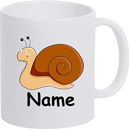 ShirtInStyle Kaffeepott, Tasse, Schnecke mit Wunschnamen, Wunschtext, Spruch Name Text Becher Mug Kaffeetasse, Tiere, Natur, Farbe Weiss von ShirtInStyle