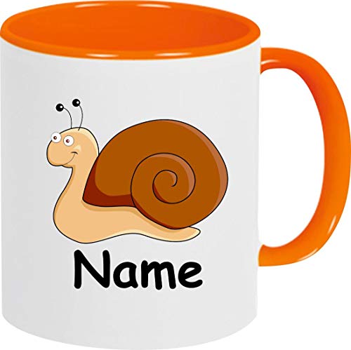 ShirtInStyle Kaffeepott, Tasse, Schnecke mit Wunschnamen, Wunschtext, Spruch Name Text Becher Mug Kaffeetasse, Tiere, Natur, Farbe orange von ShirtInStyle