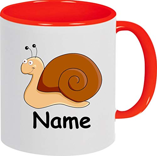 ShirtInStyle Kaffeepott, Tasse, Schnecke mit Wunschnamen, Wunschtext, Spruch Name Text Becher Mug Kaffeetasse, Tiere, Natur, Farbe rot von ShirtInStyle