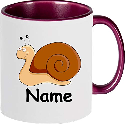 Shirtinstyle Kaffeepott, Tasse, Schnecke mit Wunschnamen, Wunschtext, Spruch Name Text Becher Mug Kaffeetasse, Tiere, Natur, Farbe violett von Shirtinstyle