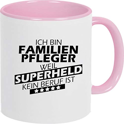 ShirtInStyle Kaffeepott Kaffeetasse, Ich bin Familienpfleger weil Superheld kein Beruf ist, Beruf Ausbildung Abschluss, Logo, Spruch, Motiv, Farbe rosa von ShirtInStyle