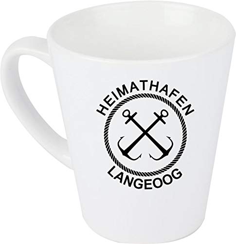 Shirtinstyle Kaffeepott Latte Tasse, Heimathafen Langeoog Anker, Weiß von Shirtinstyle