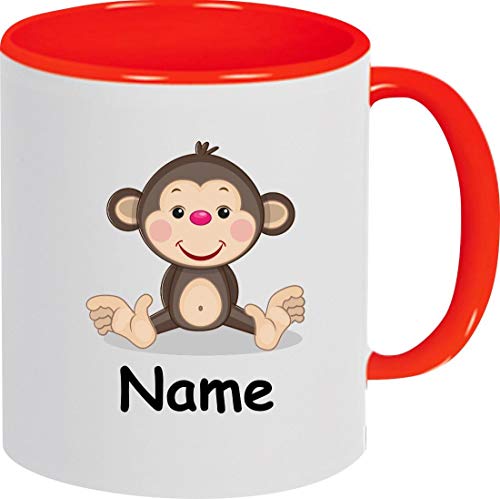 ShirtInStyle Kindertasse, Teetasse, Tasse, Affe mit Wunschnamen, Wunschtext, Spruch, Kinder, Tiere, Natur, Kaffeetasse, Pott, Becher, Farbe rot von ShirtInStyle